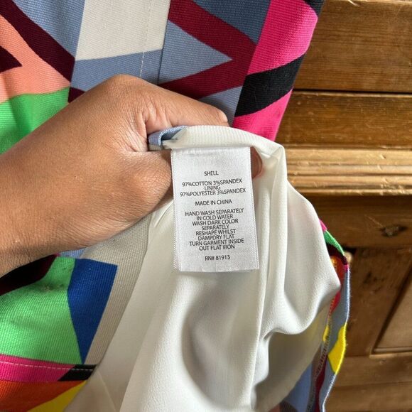 Plenty Size 2 Dress Colorful Geometric Print V-Neck‎ Tank Pockets Shift Artsy - Picture 4 of 6